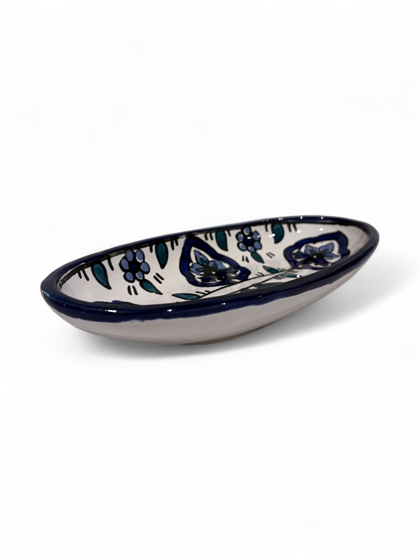Hand-Painted Tunisian Ceramic Oval Dish – Nabeul Pottery, 1970s-1980s