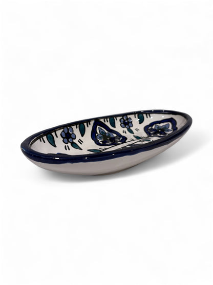 Hand-Painted Tunisian Ceramic Oval Dish – Nabeul Pottery, 1970s-1980s