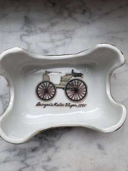 Mid-Century Porcelain Automobile Ashtray Set – 5 Pieces Gold Trim