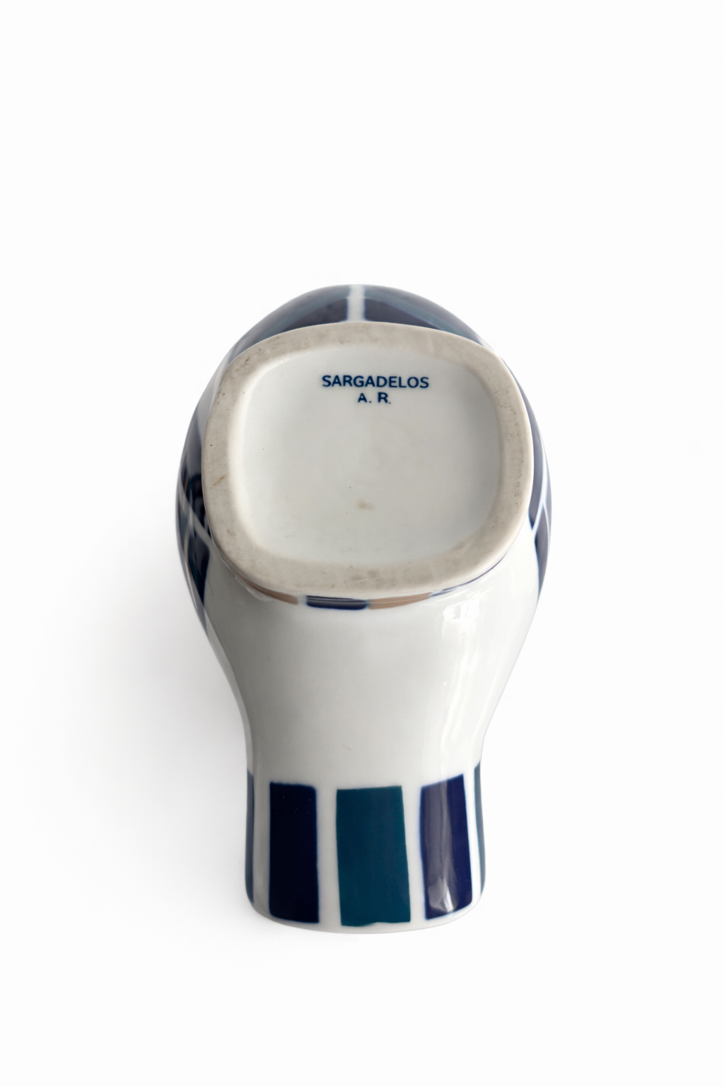 Sargadelos “Moucho” Owl Pitcher – Blue Geometric Ceramic – Spain, 1970s–1980s