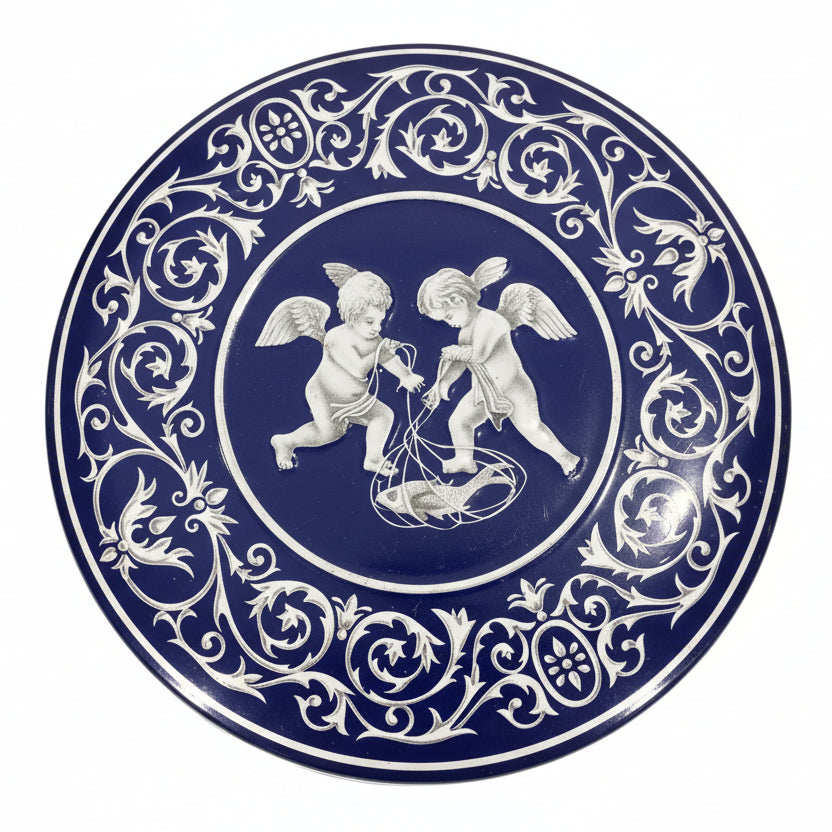 Decorative Blue & White Tin Box with Cherubs, 1980s