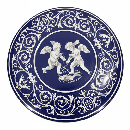 Decorative Blue & White Tin Box with Cherubs, 1980s