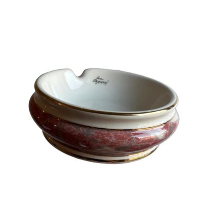Castelli Italy Ceramic Ashtray / Catchall Centerpiece Bowl – Pink Marble Effect with Gold Rim