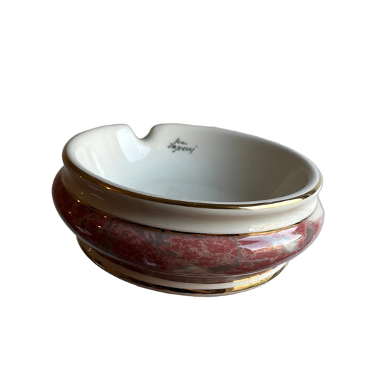 Castelli Italy Ceramic Ashtray / Catchall Centerpiece Bowl – Pink Marble Effect with Gold Rim