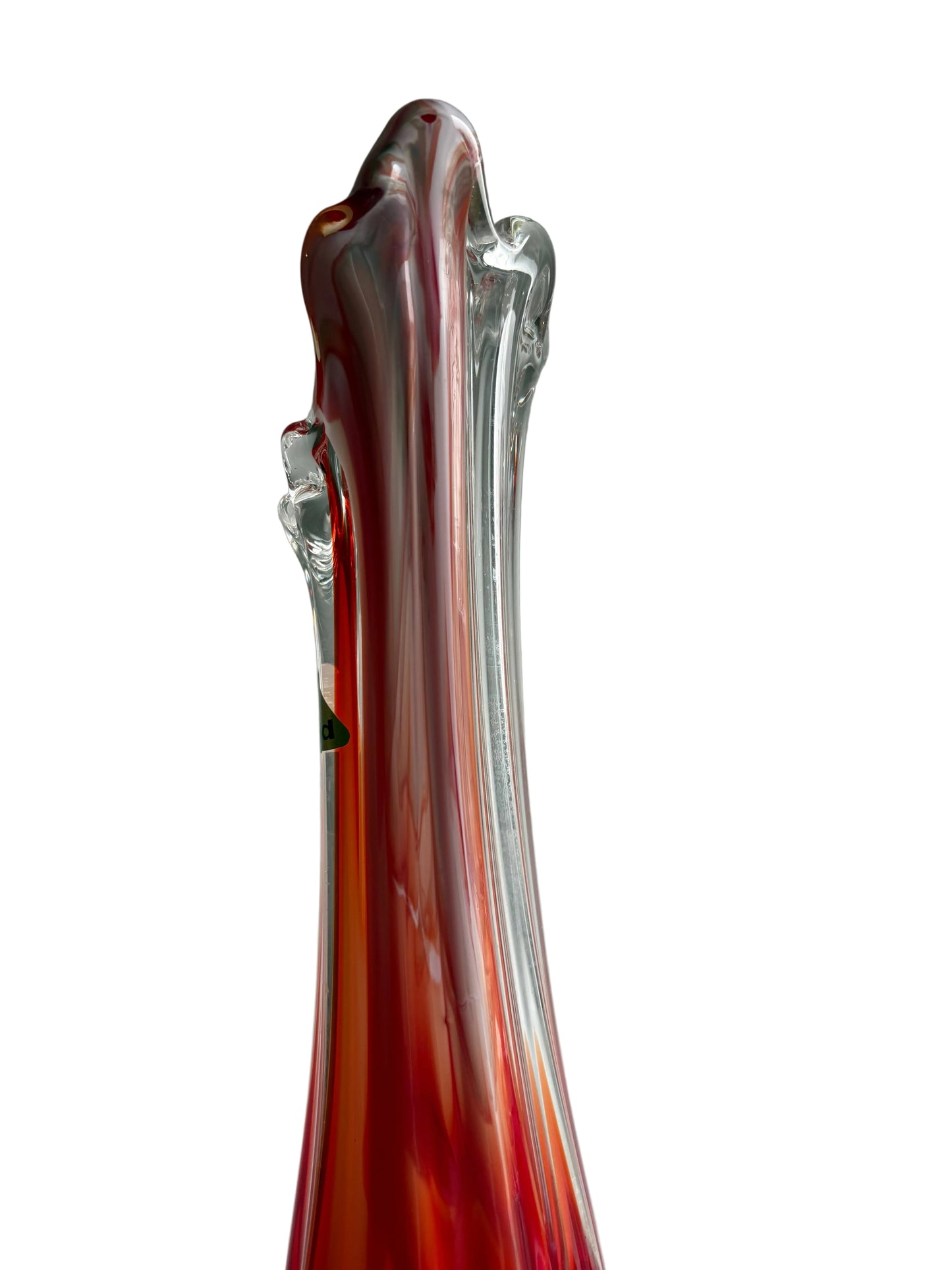 1970s Oread Red & Clear Art Glass Finger Vase — Sculptural Murano Style