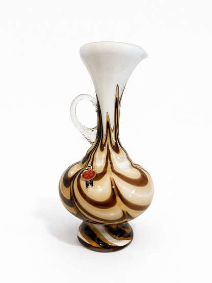 Empoli Opaline Glass Pitcher Vase – Brown Swirl Vetreria Barbieri 1970s (30 cm)