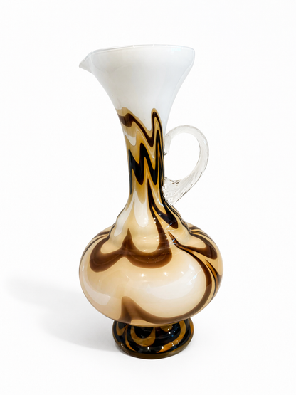 Empoli Opaline Glass Pitcher Vase – Brown Swirl Vetreria Barbieri 1970s (30 cm)