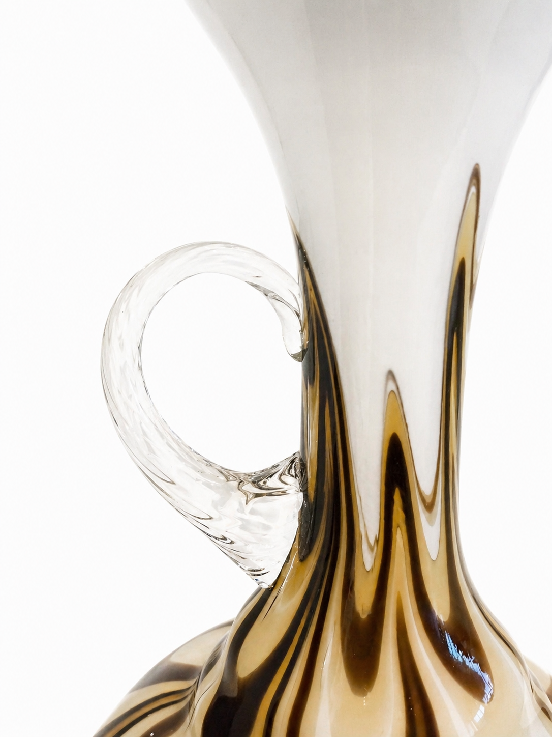 Empoli Opaline Glass Pitcher Vase – Brown Swirl Vetreria Barbieri 1970s (30 cm)