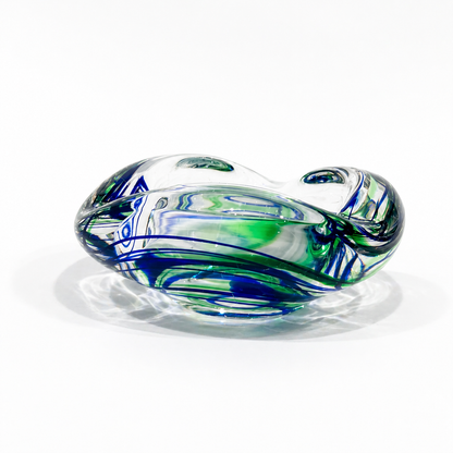 Max Verboeket Crystal Art Glass Catchall – “Abstracta” Blue & Green Swirl, Kristalunie Maastricht, 1960s