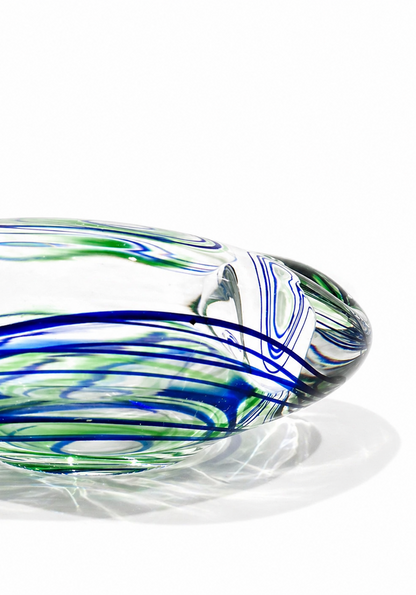 Max Verboeket Crystal Art Glass Catchall – “Abstracta” Blue & Green Swirl, Kristalunie Maastricht, 1960s