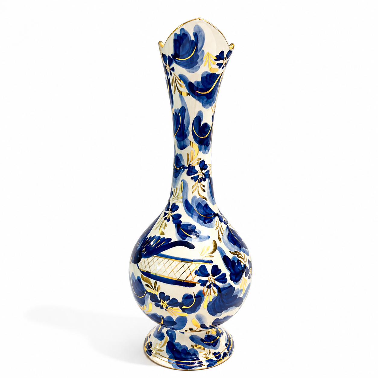 Hubert Bequet Pitcher No. 872 – Blue Bird of Paradise Faience with 24K Gold Details