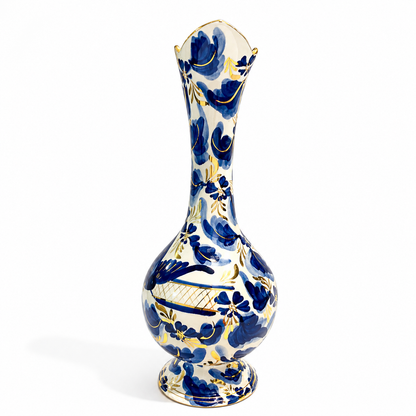 Hubert Bequet Pitcher No. 872 – Blue Bird of Paradise Faience with 24K Gold Details