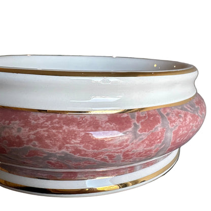 Castelli Italy Ceramic Ashtray / Catchall Centerpiece Bowl – Pink Marble Effect with Gold Rim