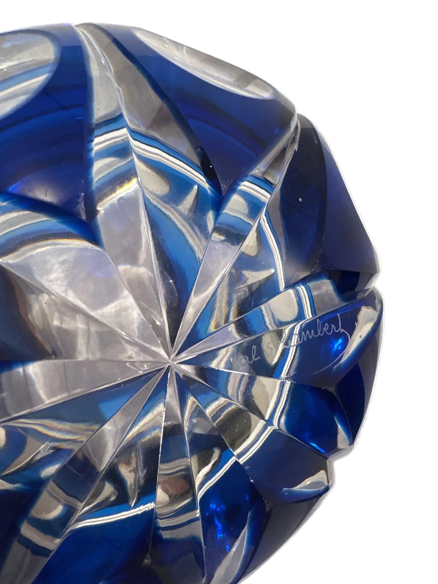Val Saint Lambert Crystal Ashtray – Blue Cobalt Cut Glass – Belgium, 1970s