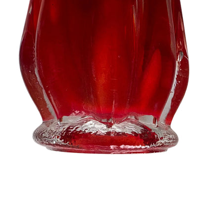 1970s Oread Red & Clear Art Glass Finger Vase — Sculptural Murano Style