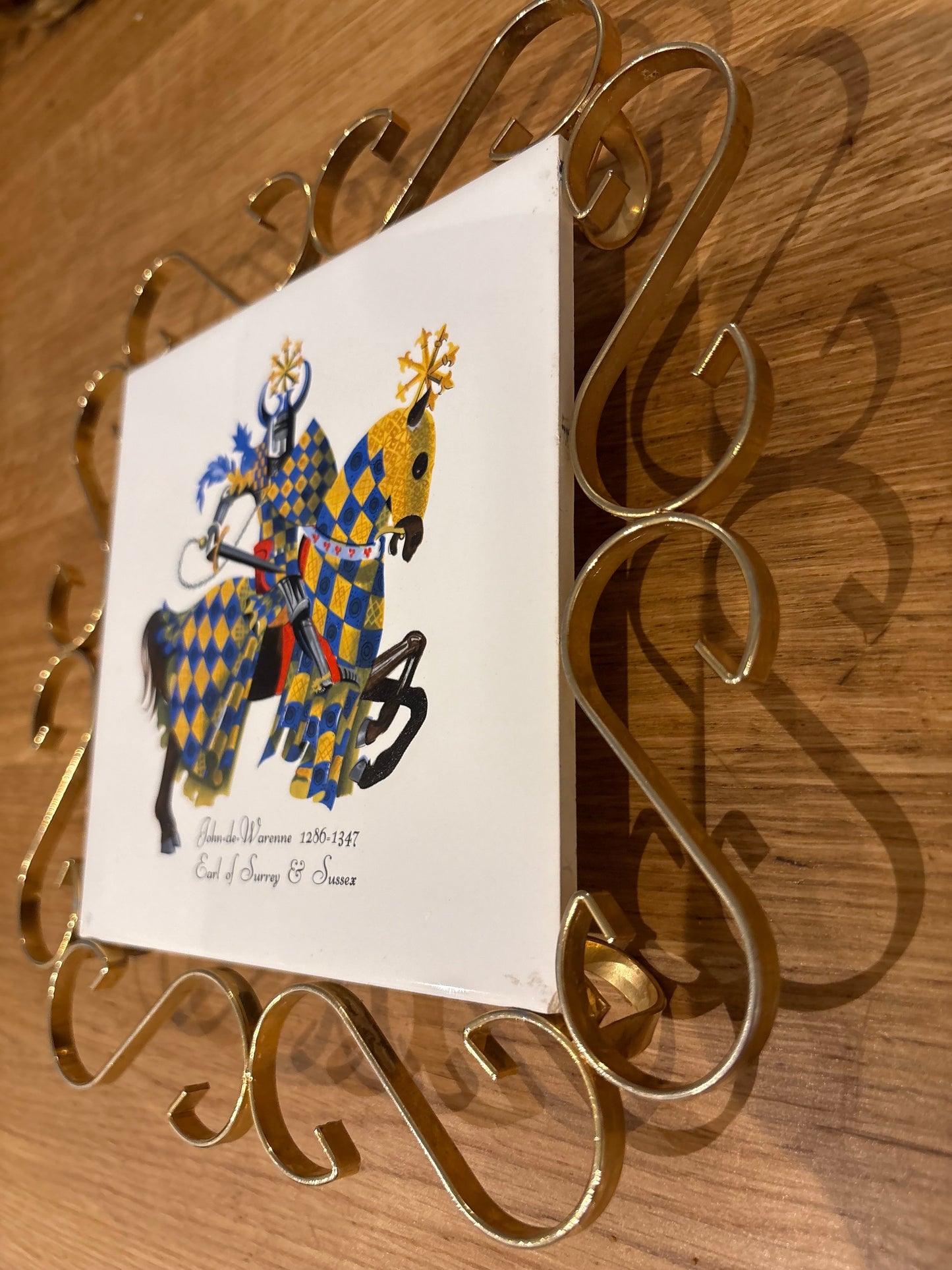 1960s Villeroy & Boch Ceramic Trivet – Medieval Knight & Gold Frame