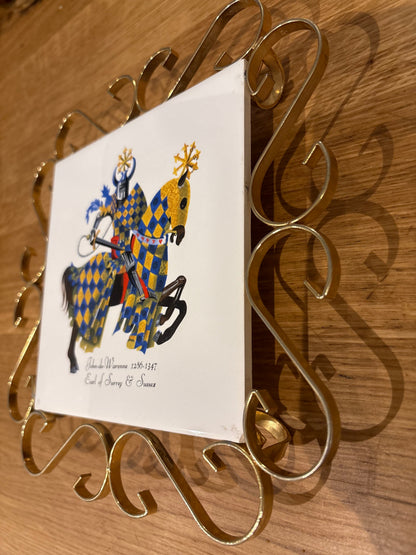 1960s Villeroy & Boch Ceramic Trivet – Medieval Knight & Gold Frame