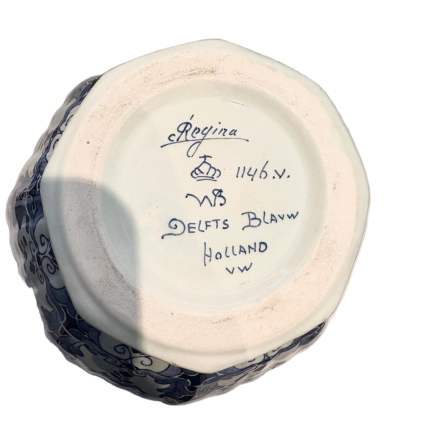 1950s–1960s Delft Blue & White Lidded Vase – Regina Gouda Floral & Bird Motif