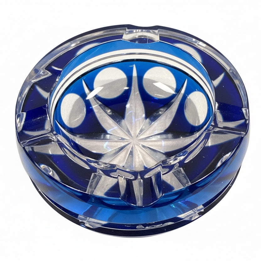 Val Saint Lambert Crystal Ashtray – Blue Cobalt Cut Glass – Belgium, 1970s