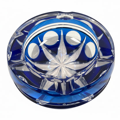 Val Saint Lambert Crystal Ashtray – Blue Cobalt Cut Glass – Belgium, 1970s