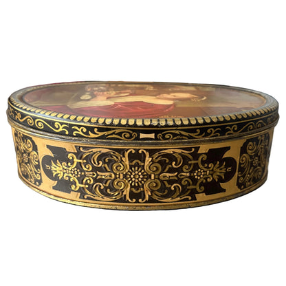 DBF Antwerp Tin Box – Oval Decorative Metal Box Oyster Eater Scene 1950s