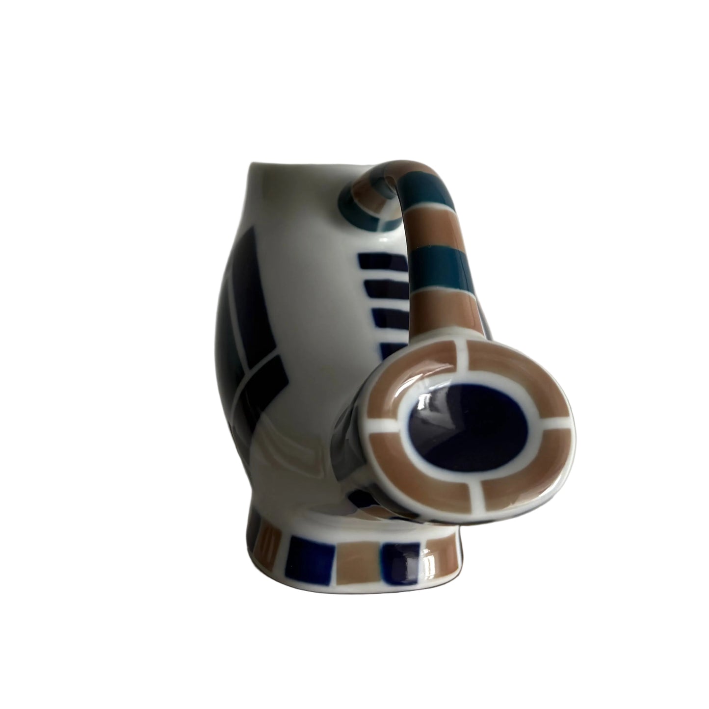 Sargadelos “Moucho” Owl Pitcher – Blue Geometric Ceramic – Spain, 1970s–1980s