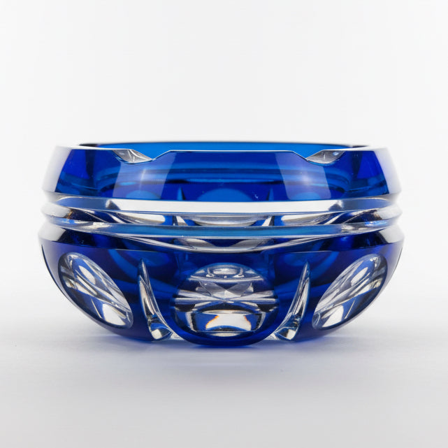Val Saint Lambert Crystal Ashtray – Blue Cobalt Cut Glass – Belgium, 1970s