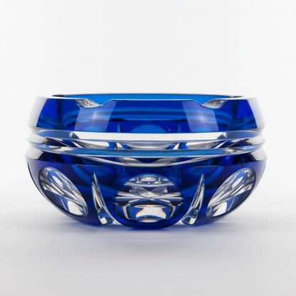 Val Saint Lambert Crystal Ashtray – Blue Cobalt Cut Glass – Belgium, 1970s