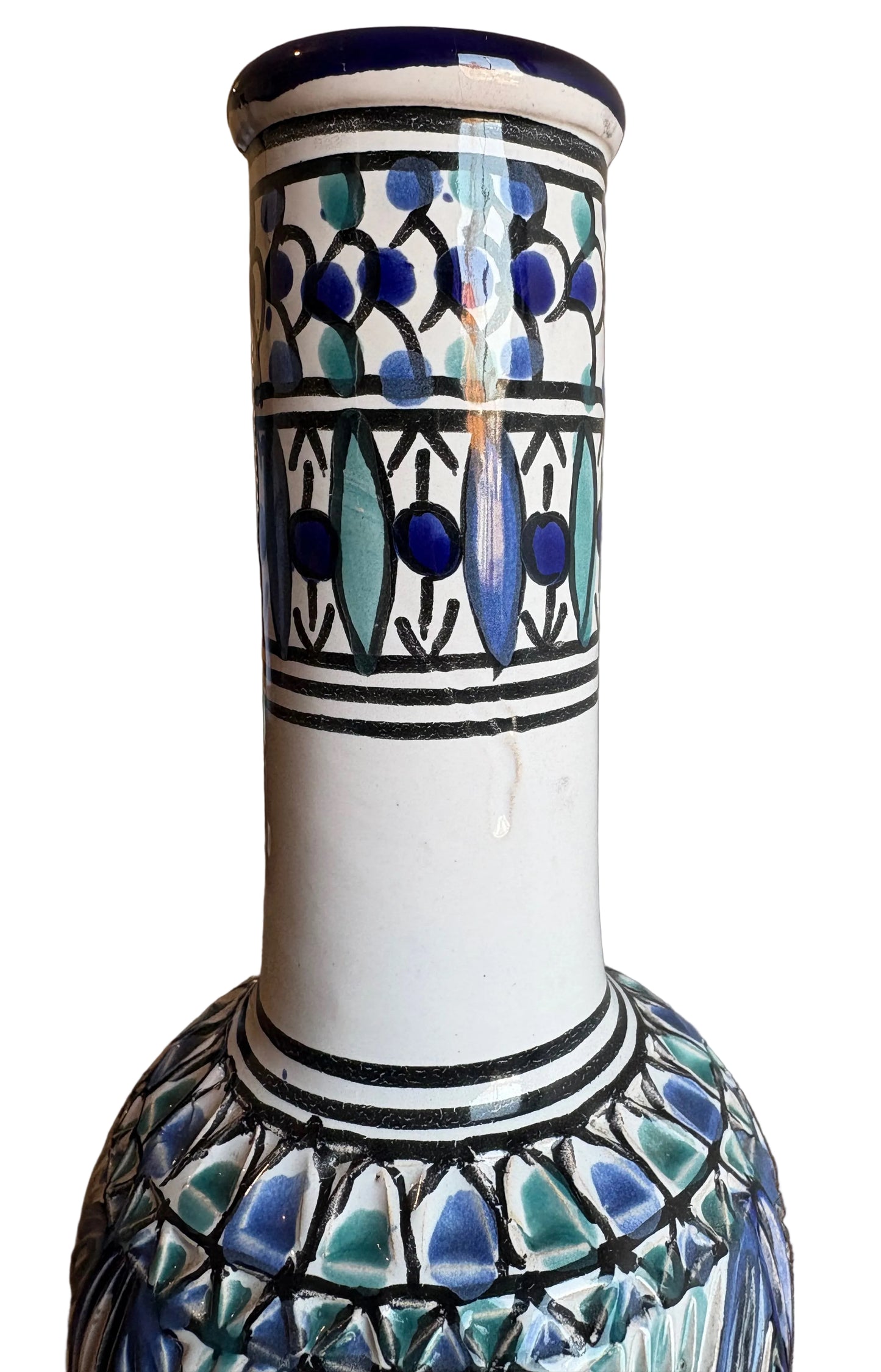 Hand-Painted Tunisian Ceramic Vase – Nabeul Pierced Design c. 1970s-1980s