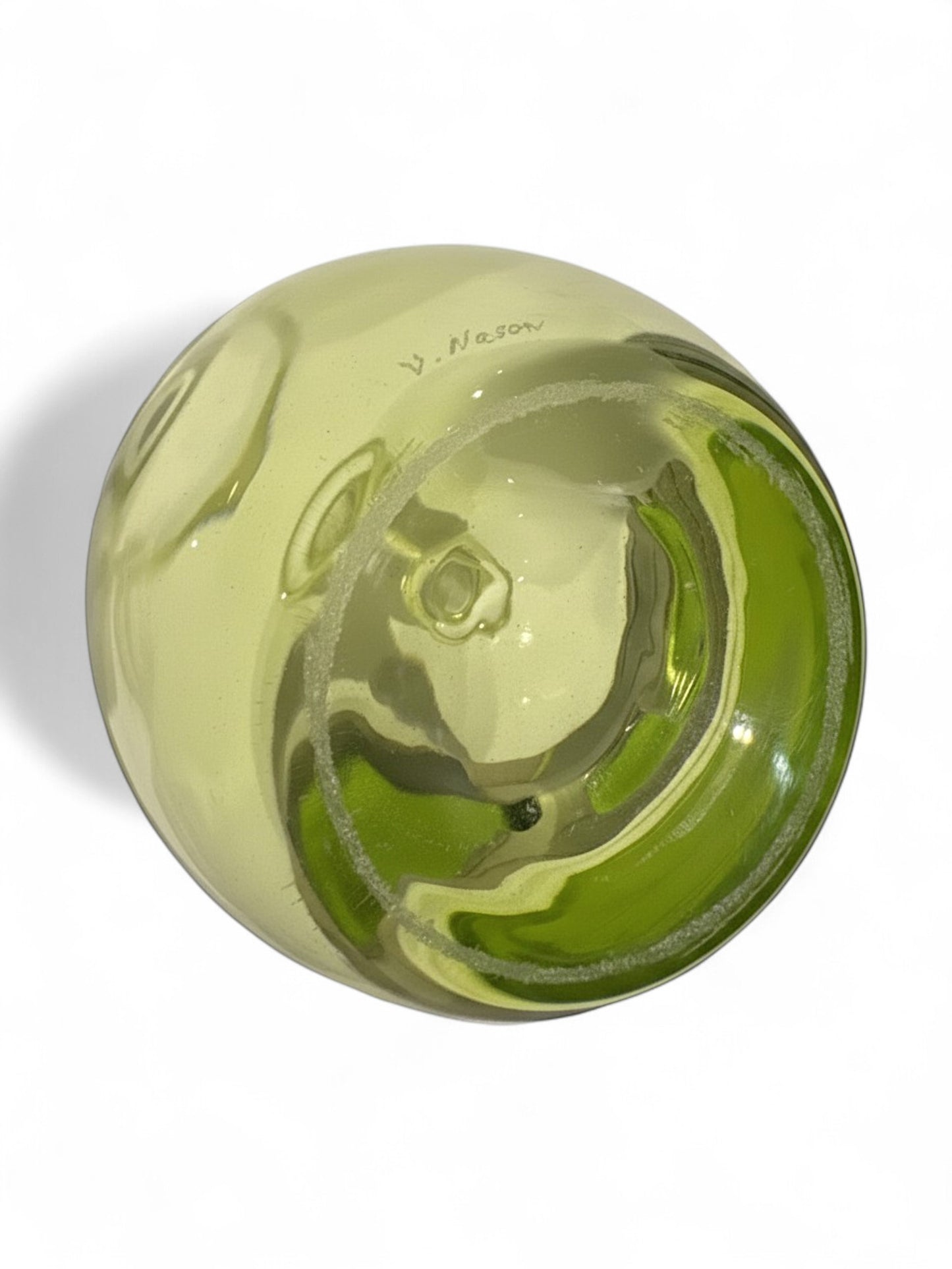 Murano Glass Vase V. Nason Signed – Italian Hand Blown Green Art Glass Vase 1970s