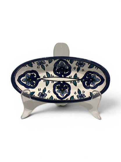 Hand-Painted Tunisian Ceramic Oval Dish – Nabeul Pottery, 1970s-1980s