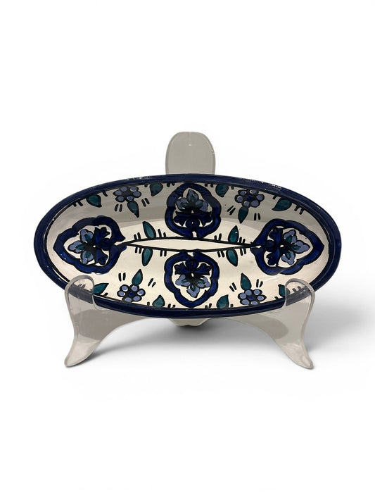 Hand-Painted Tunisian Ceramic Oval Dish – Nabeul Pottery, 1970s-1980s
