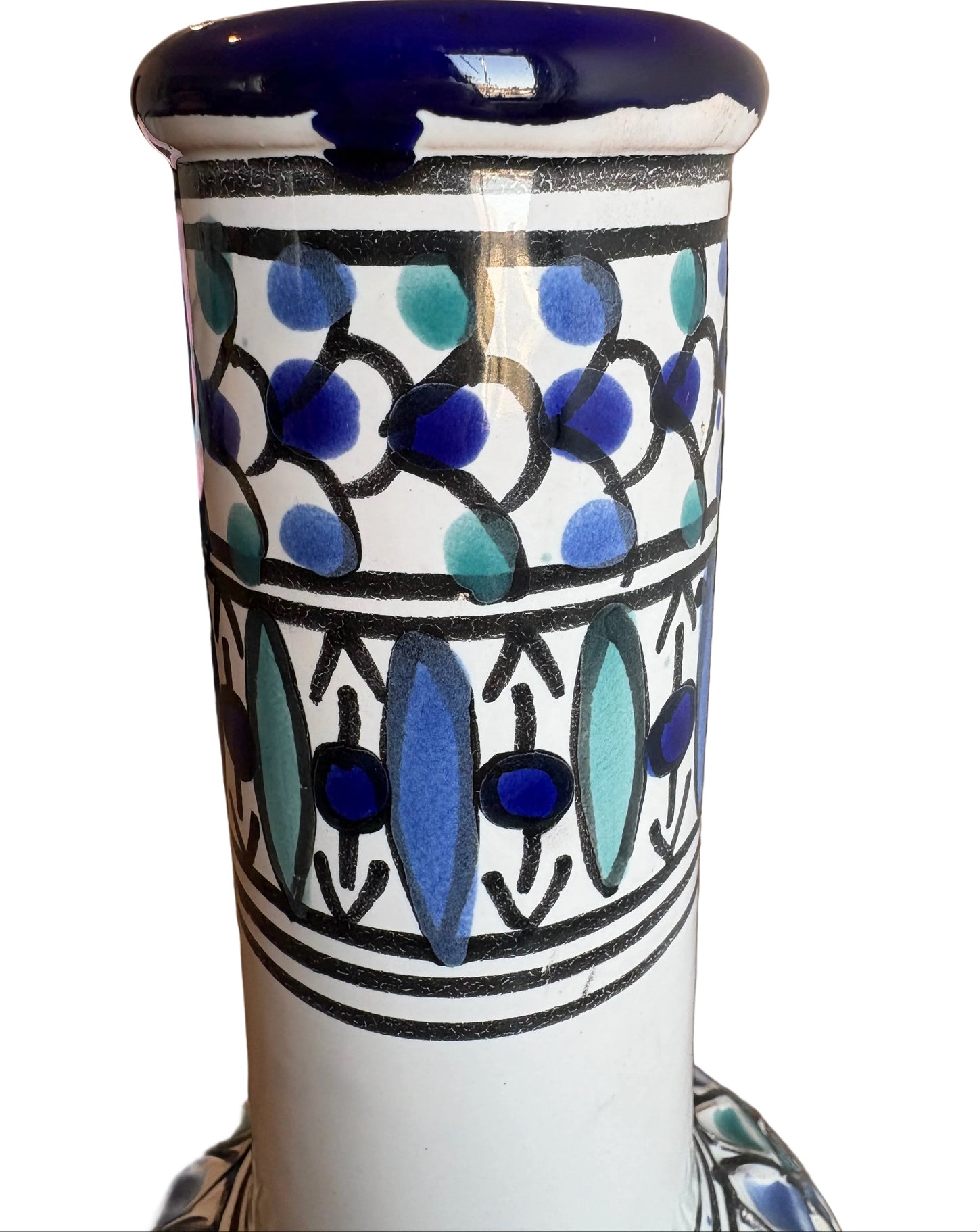 Hand-Painted Tunisian Ceramic Vase – Nabeul Pierced Design c. 1970s-1980s