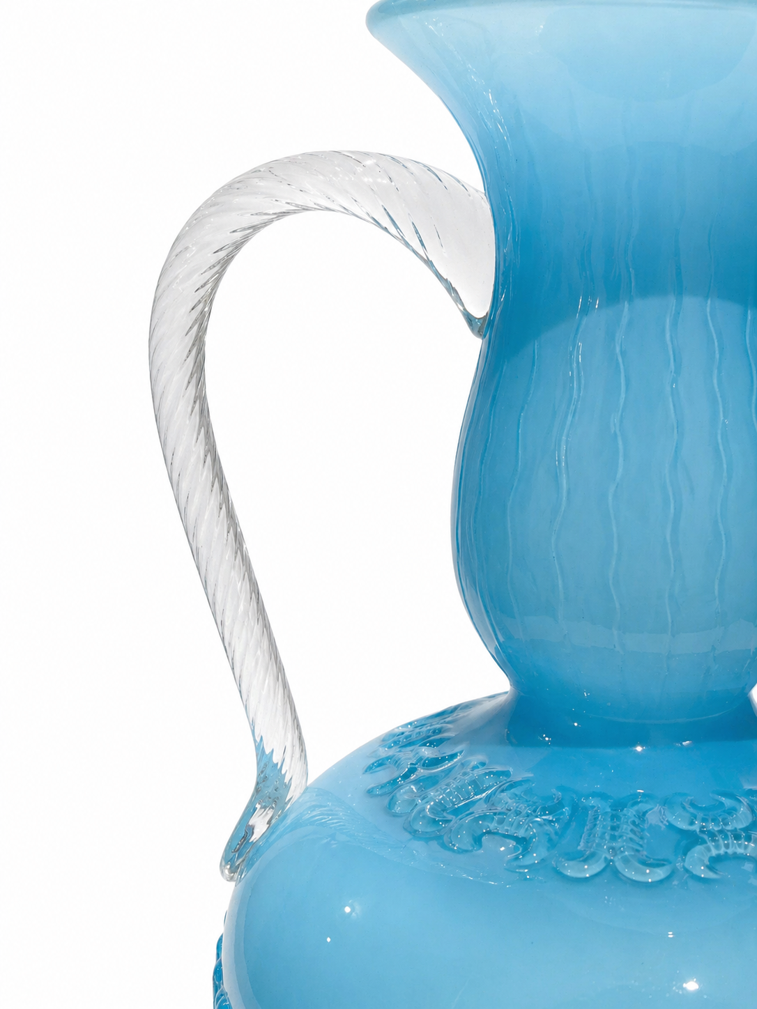 Opalina Fiorentina Empoli Vase, Blue Opaline Glass Amphora with Twin Handles, Italian Mid-Century 1960s-70s