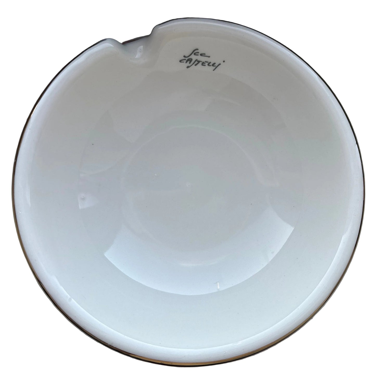 Castelli Italy Ceramic Ashtray / Catchall Centerpiece Bowl – Pink Marble Effect with Gold Rim