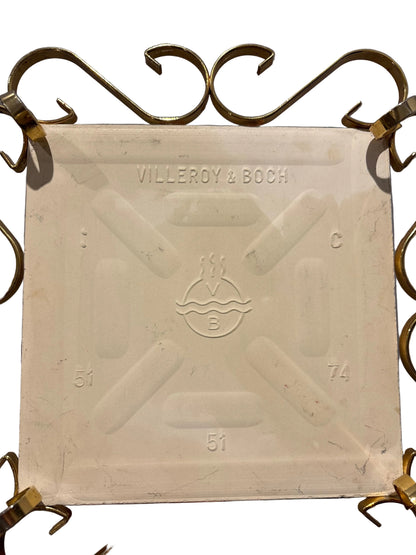 1960s Villeroy & Boch Ceramic Trivet – Medieval Knight & Gold Frame