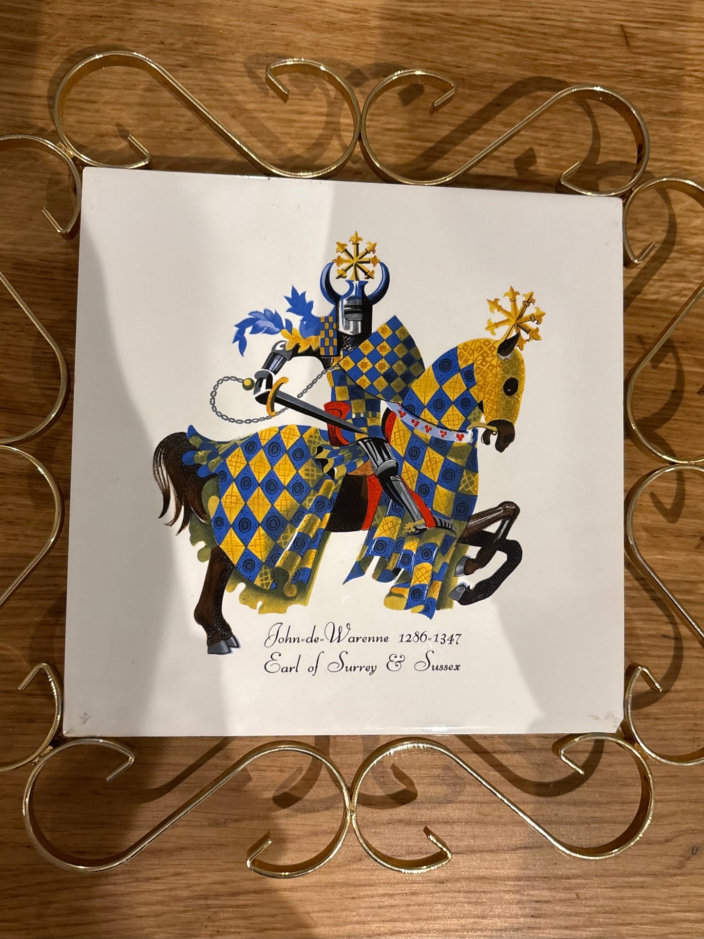 1960s Villeroy & Boch Ceramic Trivet – Medieval Knight & Gold Frame
