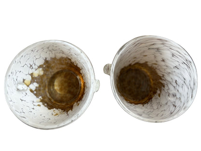 Set of 2 Venini × Disaronno Murano Glass Ice Buckets – White & Amber Confetti, 1980s