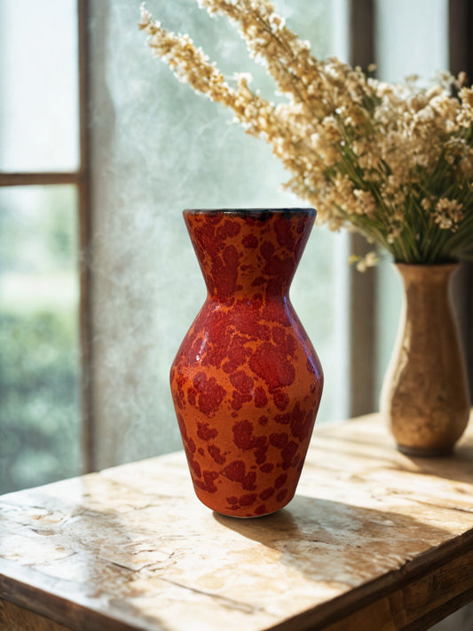 Scheurich 523-18 Fat Lava Vase – West Germany 1970s – Red Volcanic Glaze