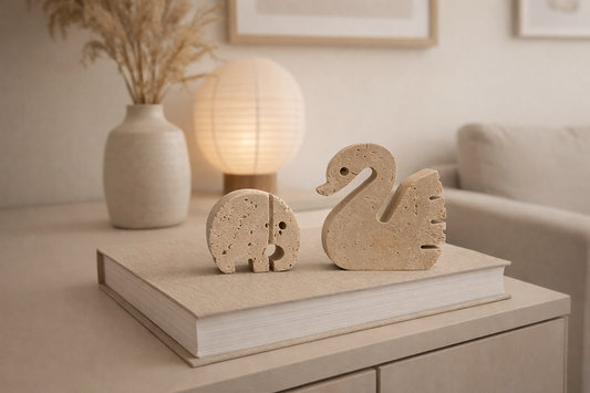 Travertine Animal Sculptures – Swan & Elephant – Attributed to Fratelli Mannelli