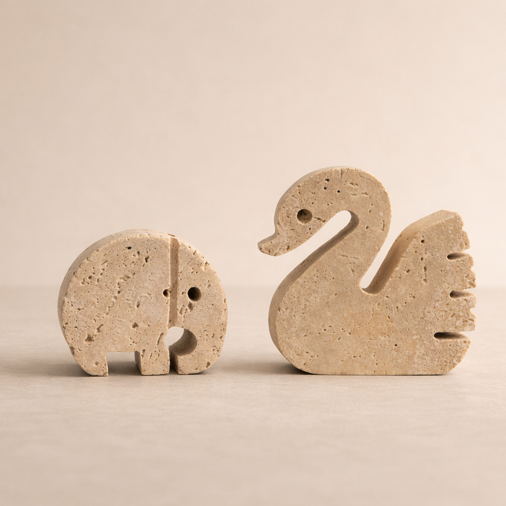 Travertine Animal Sculptures – Swan & Elephant – Attributed to Fratelli Mannelli