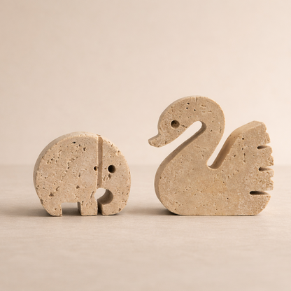 Travertine Animal Sculptures – Swan & Elephant – Attributed to Fratelli Mannelli