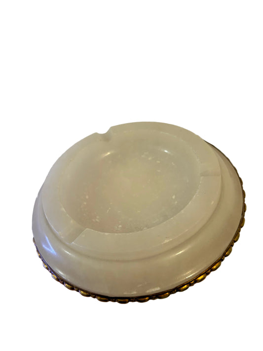 1920s Art Deco Alabaster Ashtray with Brass Rim – Sculptural Stone Catchall Tray
